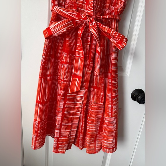 Calvin Klein Coral and White Patterned Midi Dress NWOT - Picture 2 of 8